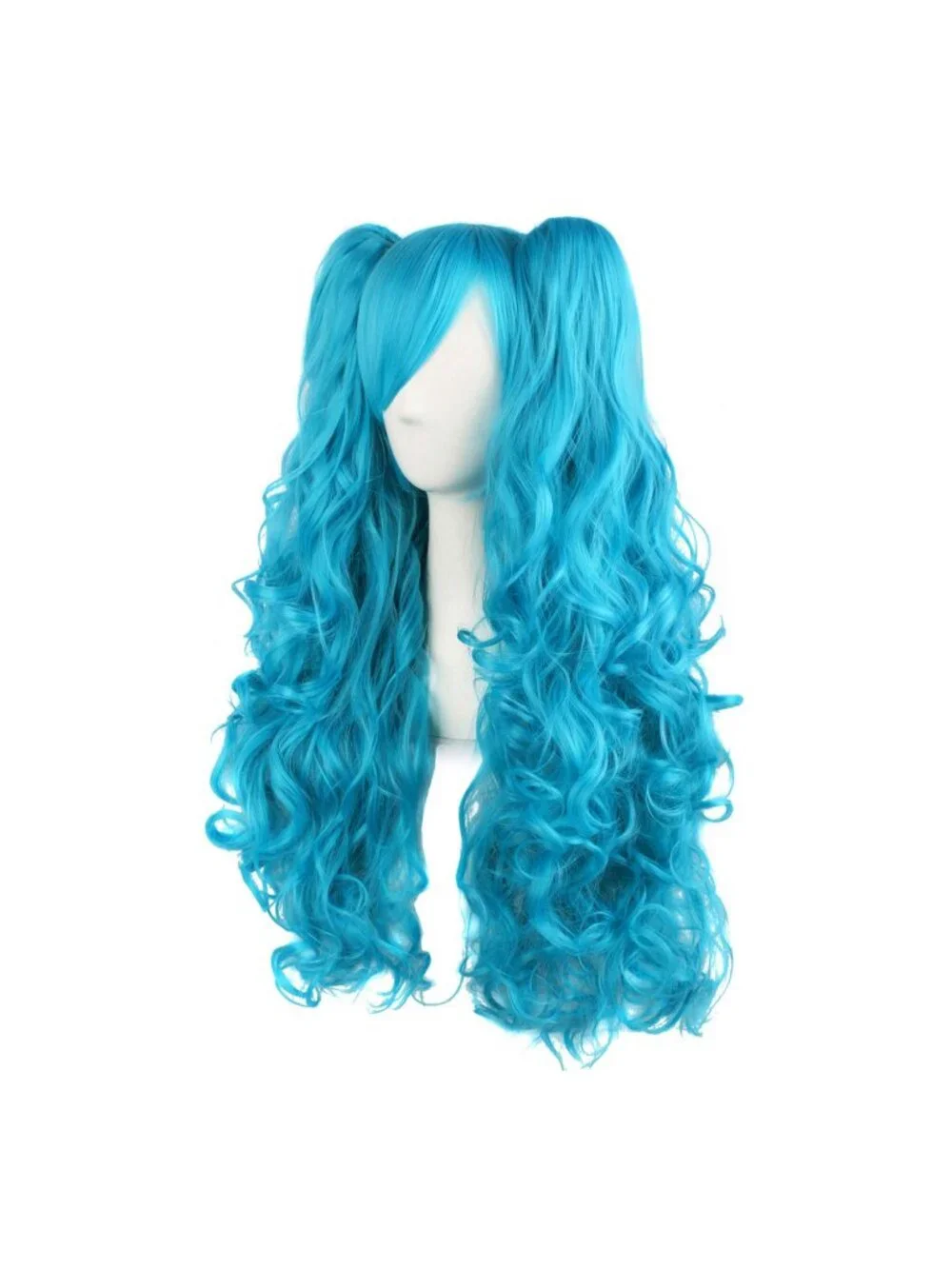 Women's Azure Blue 28 Inch Lolita Long Curly 2 Ponytails Clip On Cosplay Wigs